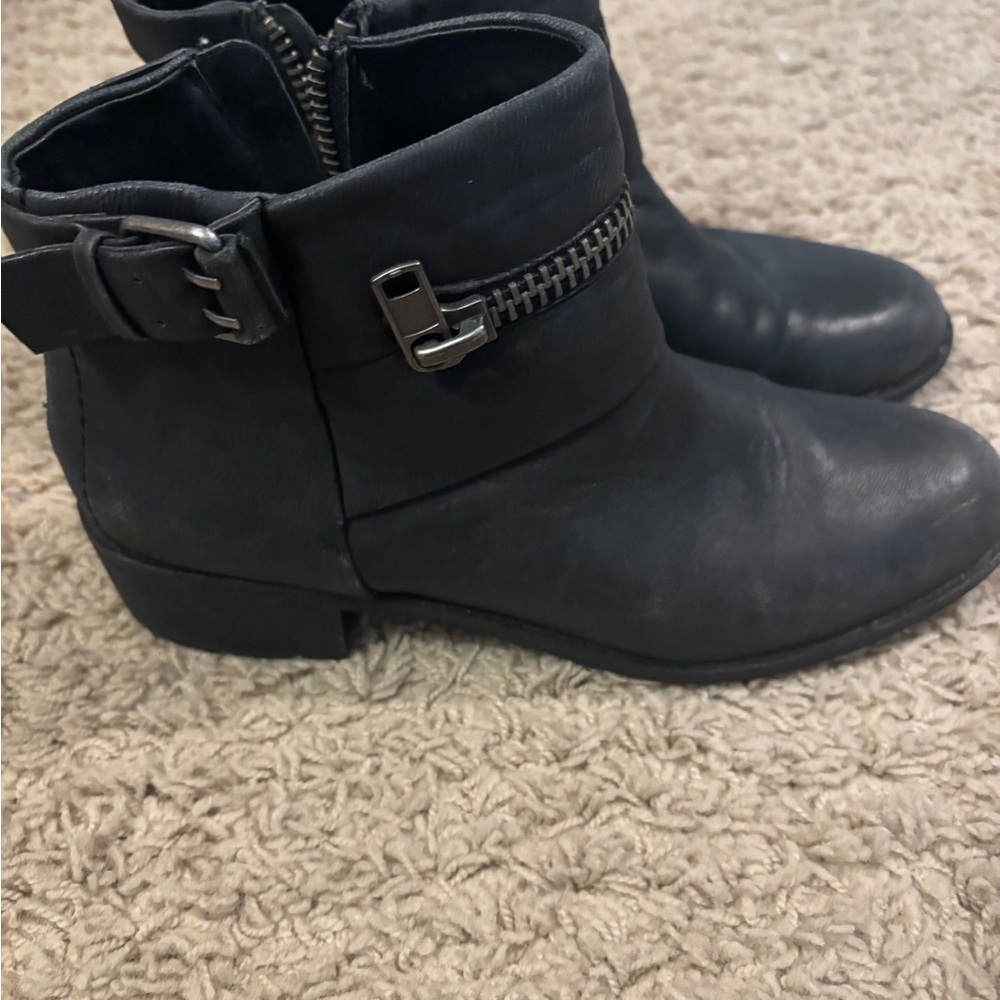 Joe's Jeans Black Leather Ankle Boots with Buckle and Zip Detail